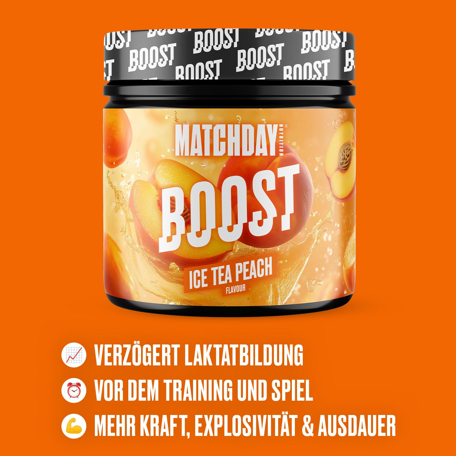 MATCHDAY NUTRITION Booster - 90 minutes de football à plein gaz - Booster ATP avec acides aminés et glucides - Plus de rapidité, d'explosivité et d'endurance - 20 portions (Ice Tea Peach)