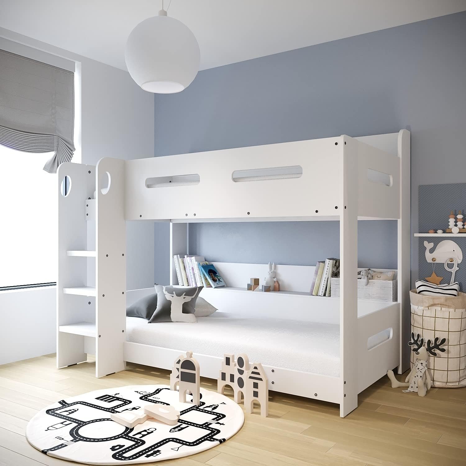 Sky White Single Wooden Bunk Bed - Ladder Can Be Fitted Either Side!