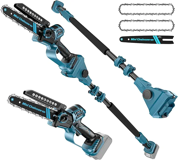ZUYIYI 2-in-1 Cordless 8 Inch Pole Saw & Mini Chainsaw for Makita 18V Battery(NOT Included), Electric Chain Saw 15Ft Max Reach, Multi-Angle Power Chainsaw w/Pole for Tree Trimming, Wood Cutting