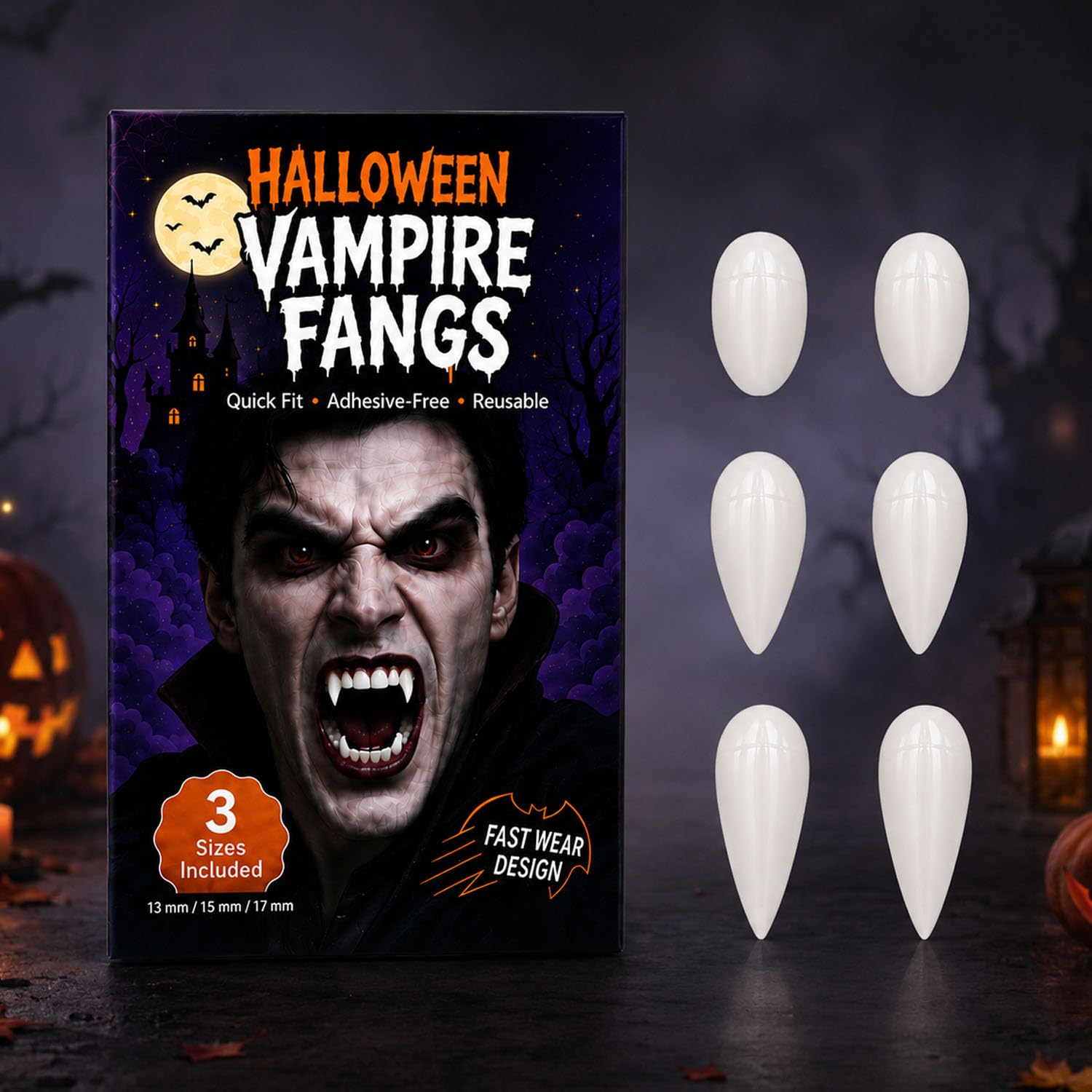 WesGen 3 Pairs Fake Fangs Vampire Teeth for Halloween