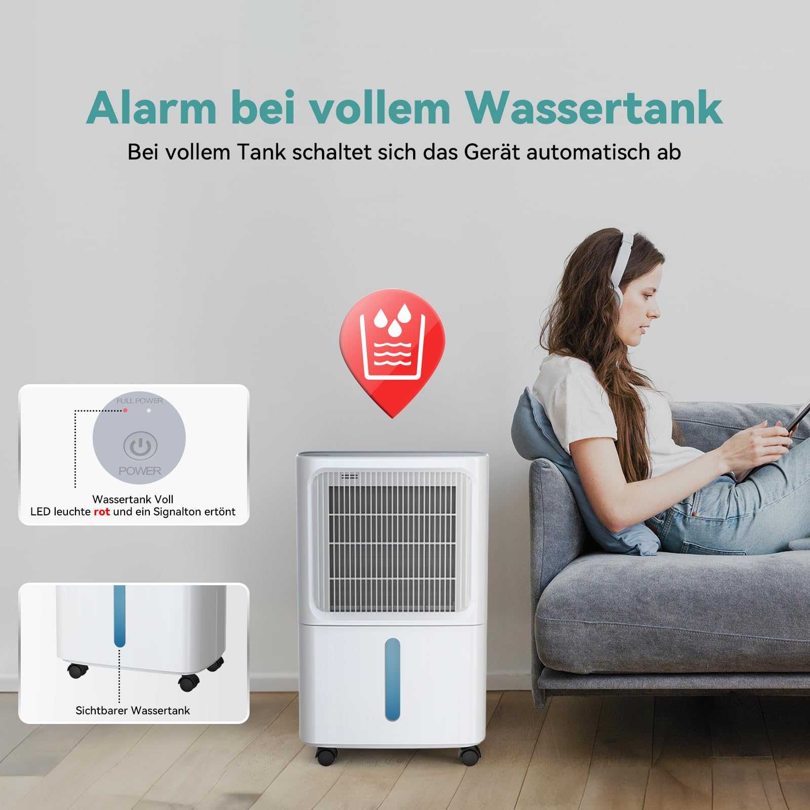 LEENON Luftentfeuchter Elektrisch 12L Entfeuchter Keller Leise Raumentfeuchter with Schlafmodus 24H Timer Wäschetrocknung Ablaufschlauch, Auto-Neustart Dehumidifier 30m² für Wohnung Badezimmer