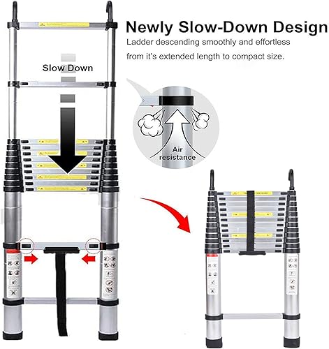 Miniatura 6 de Escalera telescópica de aluminio de 16.4 pies, escalera telescópica de extensión de 16.4 ft con botón de gancho desmontable, retracción, resistente,