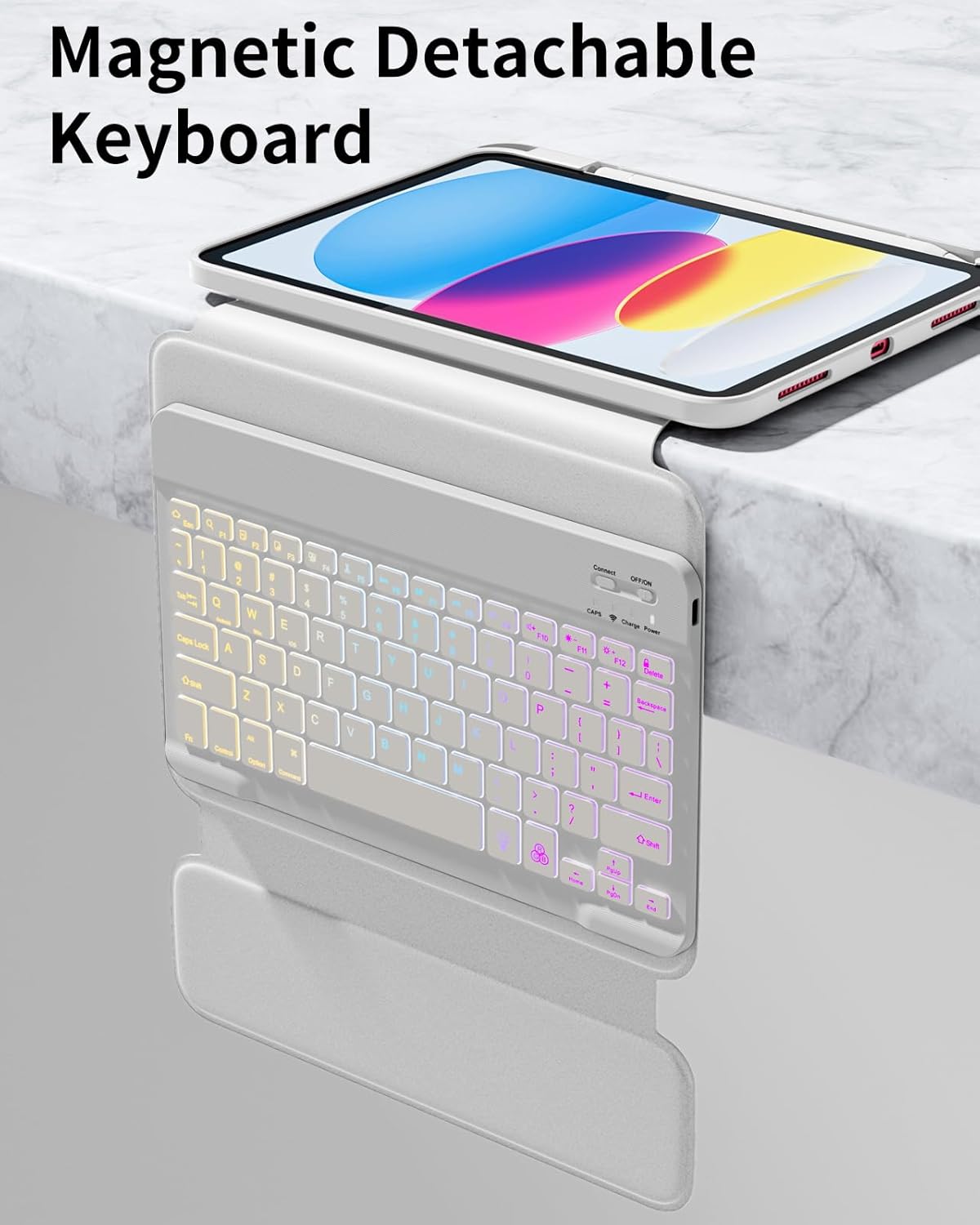 Compatible with iPad 11th 10th Generation Case with Keyboard - Detachable Wireless Keyboard Case for iPad A16 11-inch 2025 & 10.9-inch 2022, 7 Colors Backlit & 360° Rotatable Cover, LightGray - Image 4