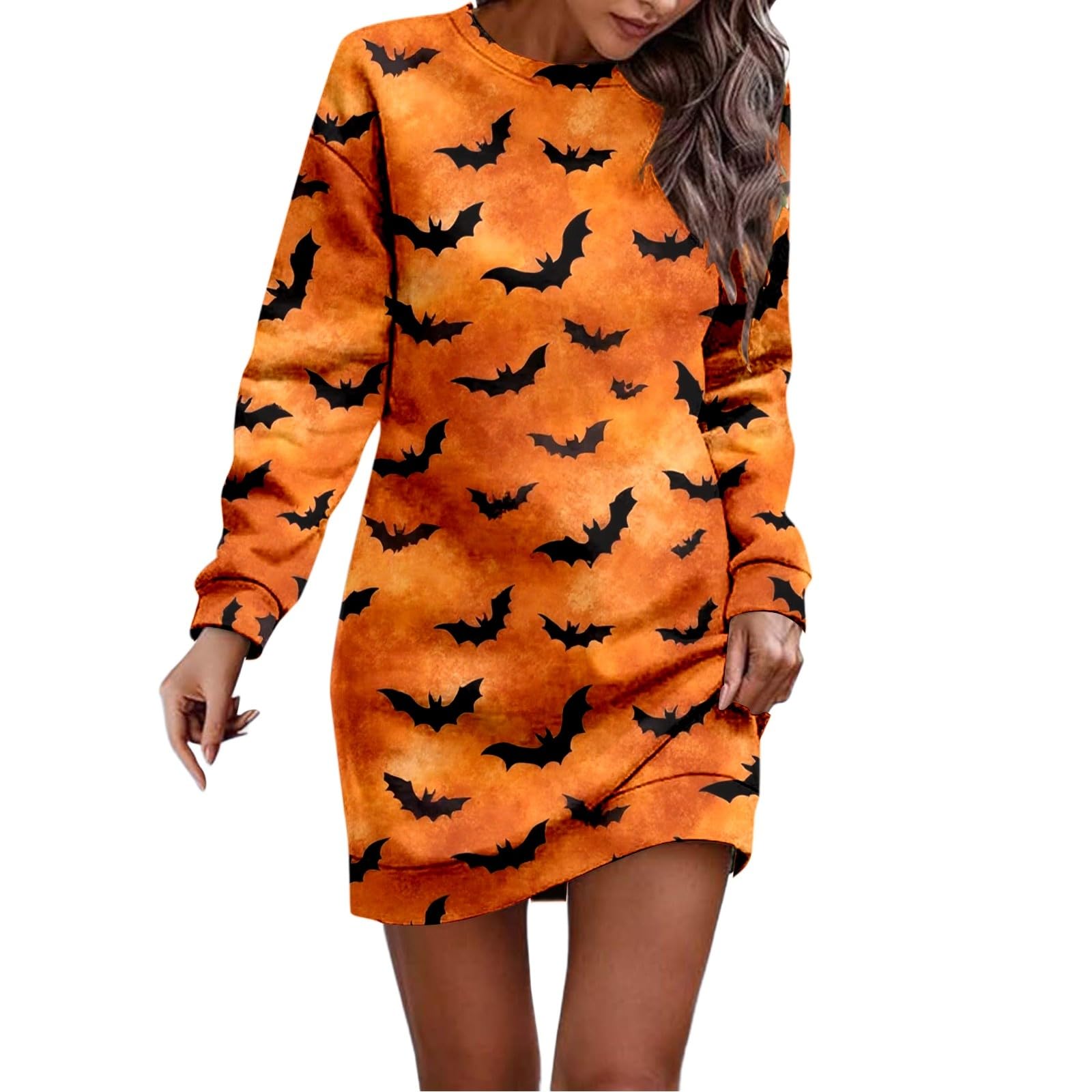 Robe décontractée à manches longues femme imprimé Halloween robe pull confortable - 5