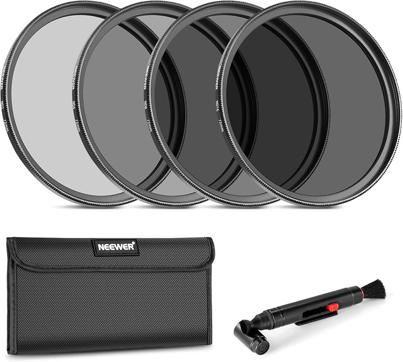 Neewer Kit de Filtro ND de 72 mm: ND2 ND4 ND8 ND16, Lápiz Limpiador de Lentes, Bolsa de Filtro de Densidad Neutra y Kit de Accesorios Compatible con Cámaras DSLR