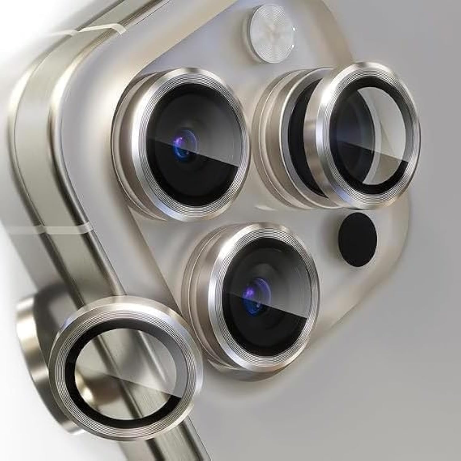 Natural Titanium Camera Lens Protector For i-phone 15 Pro Max/iPhone 15 Pro, [Truly Shatterproof] Aluminium Ring 9H Tempered Glass Camera Cover Screen Protector Accessories