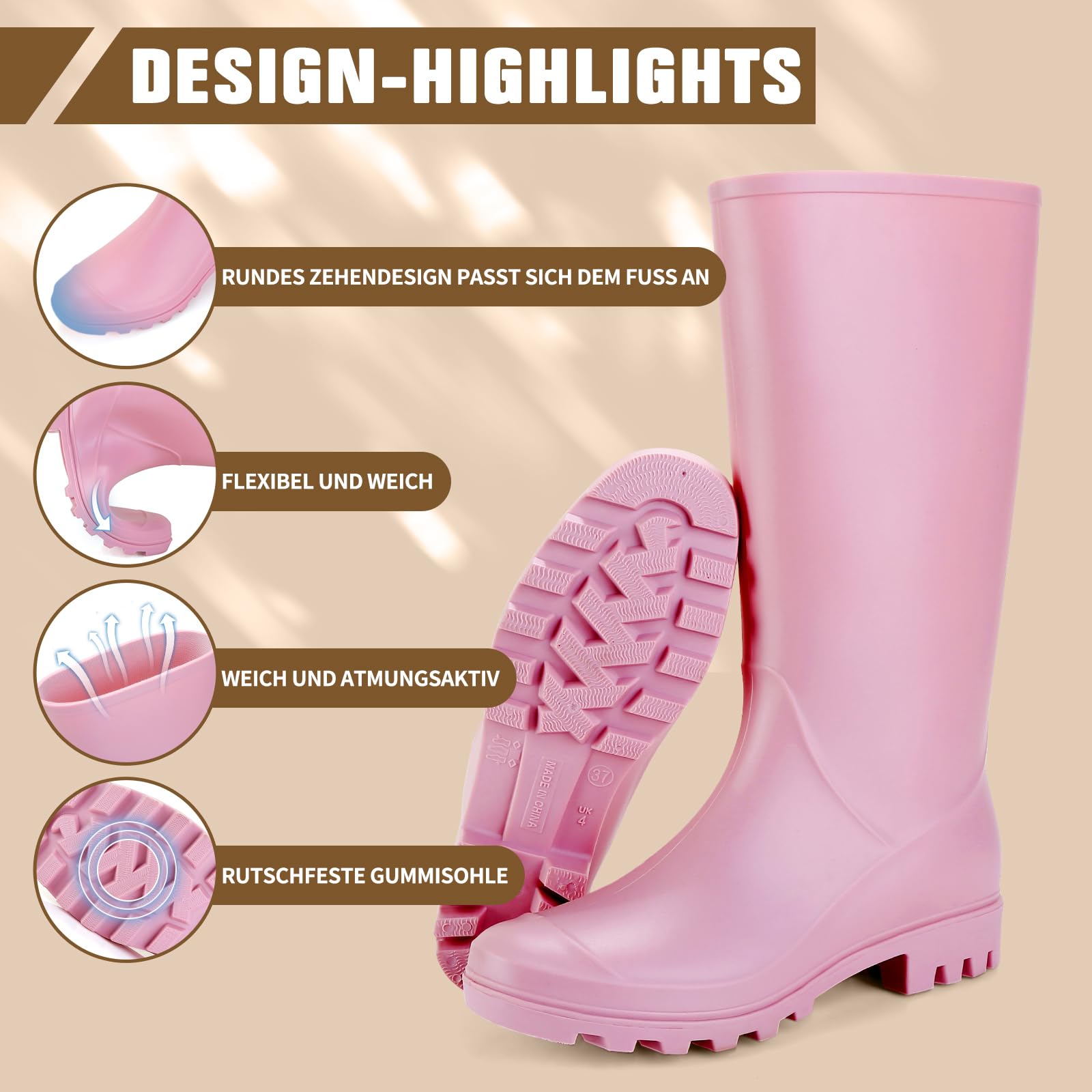 Foinledr Stivali Gomma Donna, Antiscivolo Da Pioggia Giardinaggio Scarpe