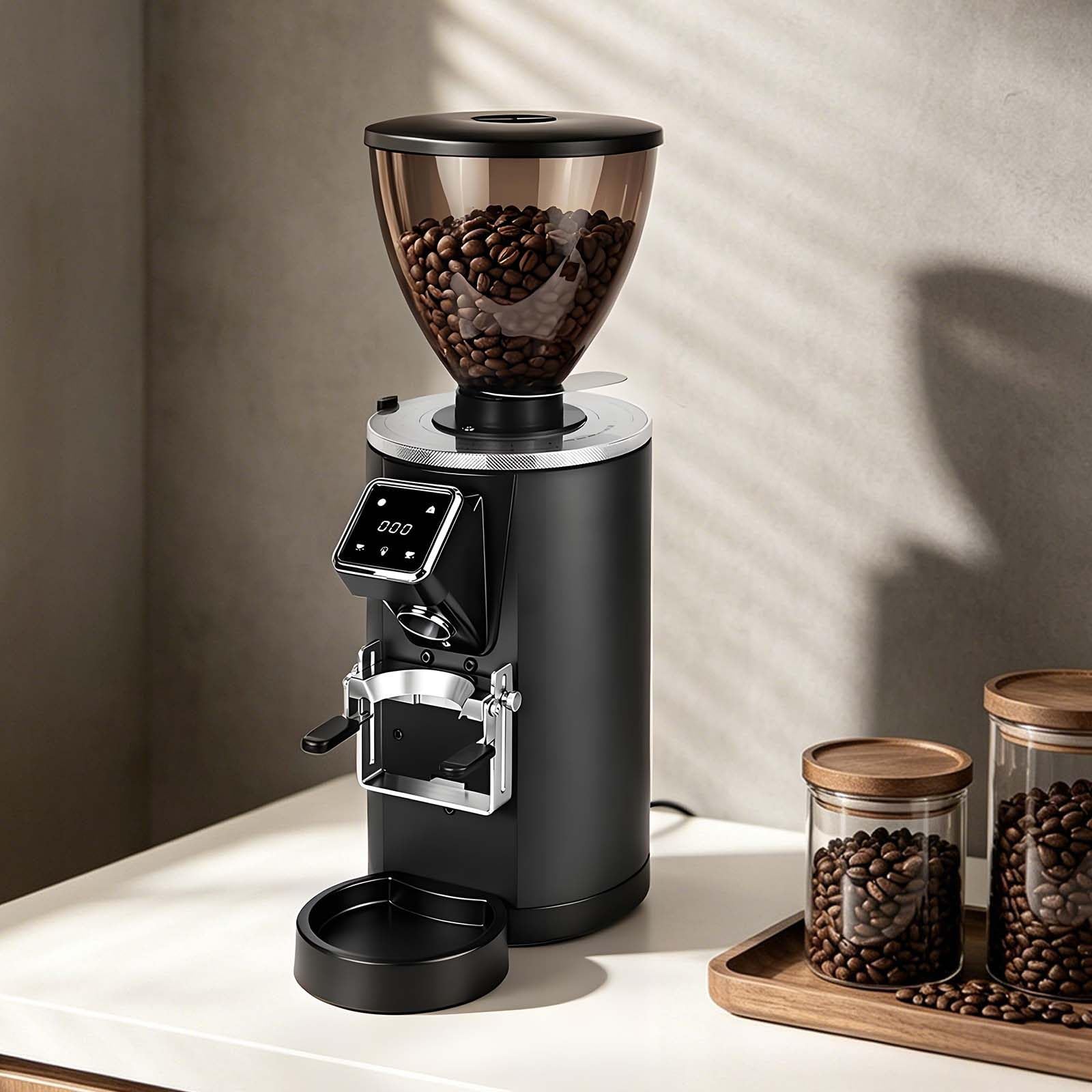 Macinacaffè Elettrico per Caffè Filtro, Macinatura a Tempo e a Peso Black