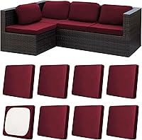 Vista 67 de Juego de 12 fundas de almohada y cojines para exteriores, 8 fundas de asiento + 4 fundas de almohada, fundas elásticas para muebles de patio