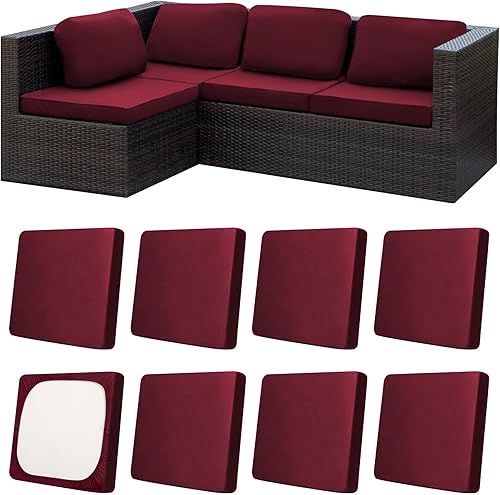 Miniatura 67 de Juego de 12 fundas de almohada y cojines para exteriores, 8 fundas de asiento + 4 fundas de almohada, fundas elásticas para muebles de patio