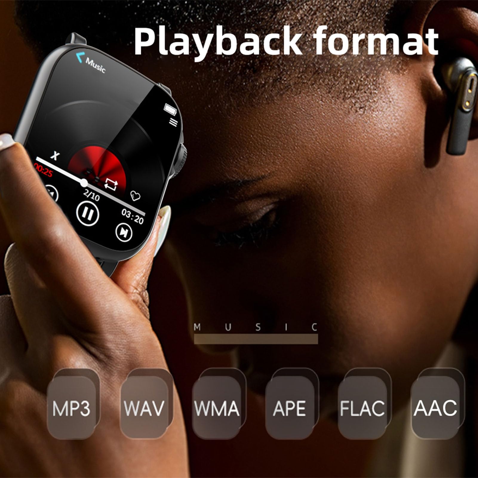 Tosuny Lettore MP3 Indossabile con Bluetooth 5.4, Lettore Musicale Portatile con Touchscreen e Band da Polso da 2", Altoparlante Integrato, E-book, Registratore Vocale, Contapassi, (16G)