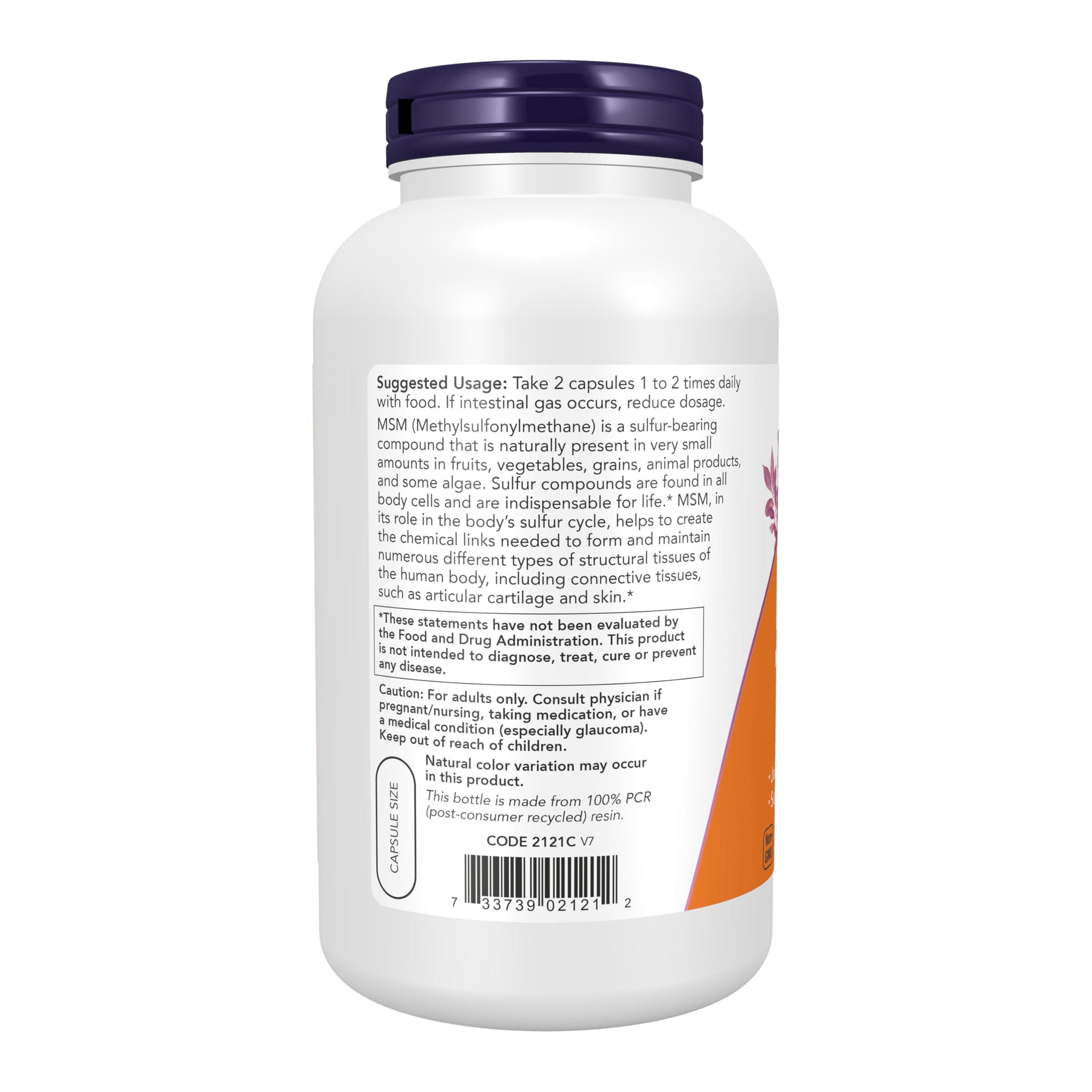 NOW Supplements, MSM 1,000 mg, Joint Health*, 240 Veg Caps — Amazon image 3