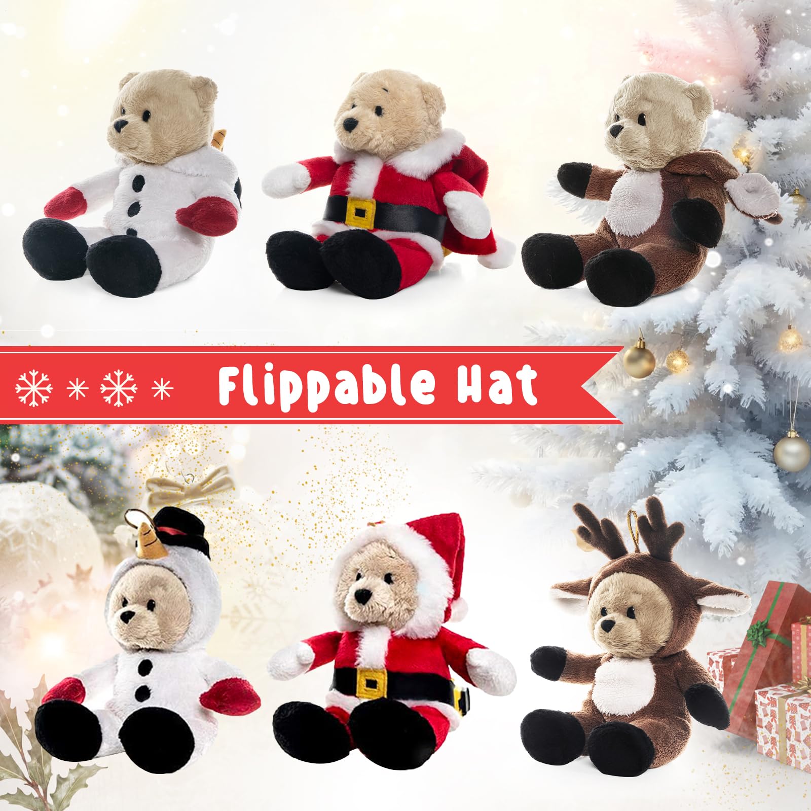 My OLi Weihnachten Kuscheltiere 18 cm Teddybären Stofftiere Plüsch Bären: Schneemann Rentier Plüschtiere und Weihnachtsmann Kuscheltier Weihnachtsbaum