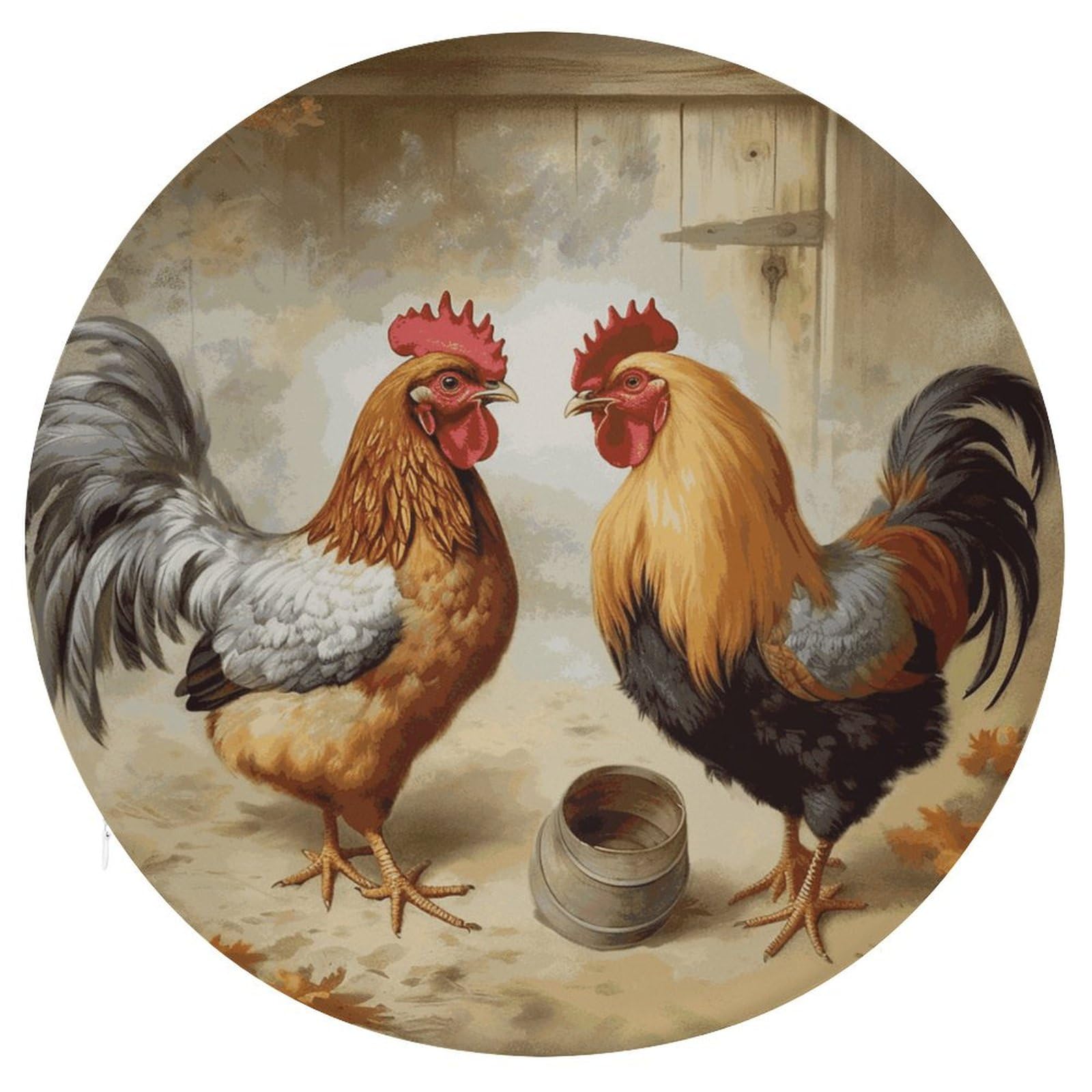 Coussins de sol en mousse à mémoire de forme ronds et imprimé poulet pour salon