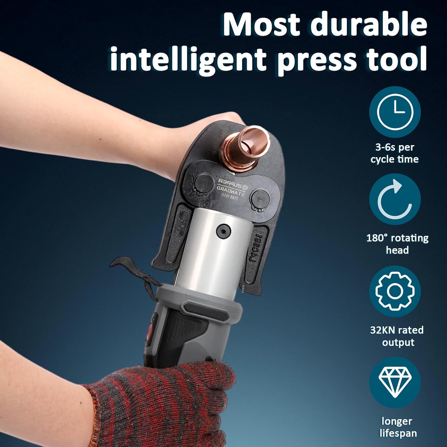 ZUPPER Standard Propress Tool for Copper Pipe with 6 Pro Press Jaws 1/2” to 2” Pro Press Copper Crimper Tool Hydraulically Pressing Tool Set with 2pcs 18V 4Ah Battery and Carrying Case