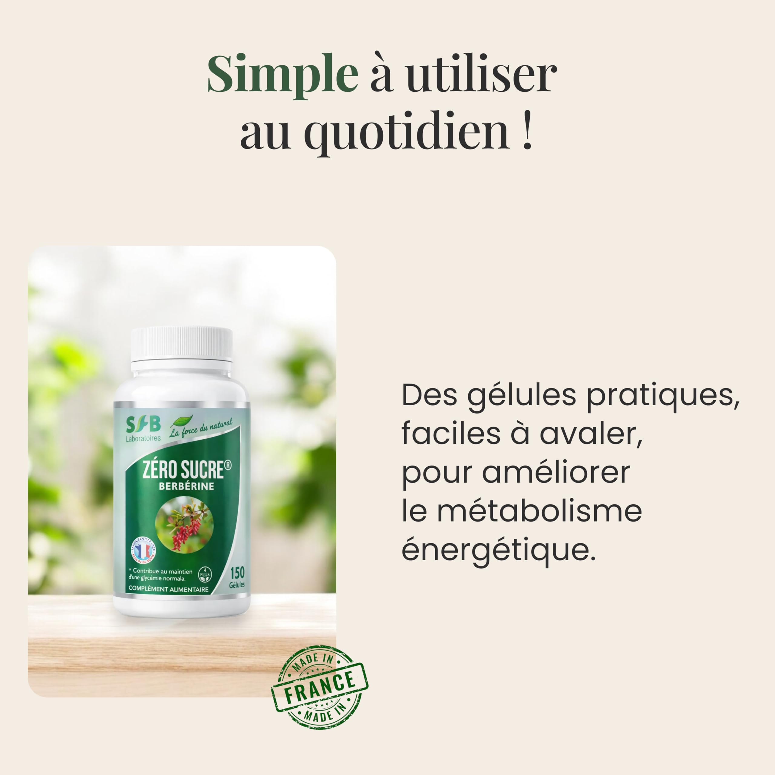 SFB Laboratoires Berbérine BIO 1200mg Haute Qualité, Chrome - Minceur et Régulation du Sucre, Soutient la Digestion & Métabolisme - Extrait Naturel - 3 mois traitement - 150 Gélules