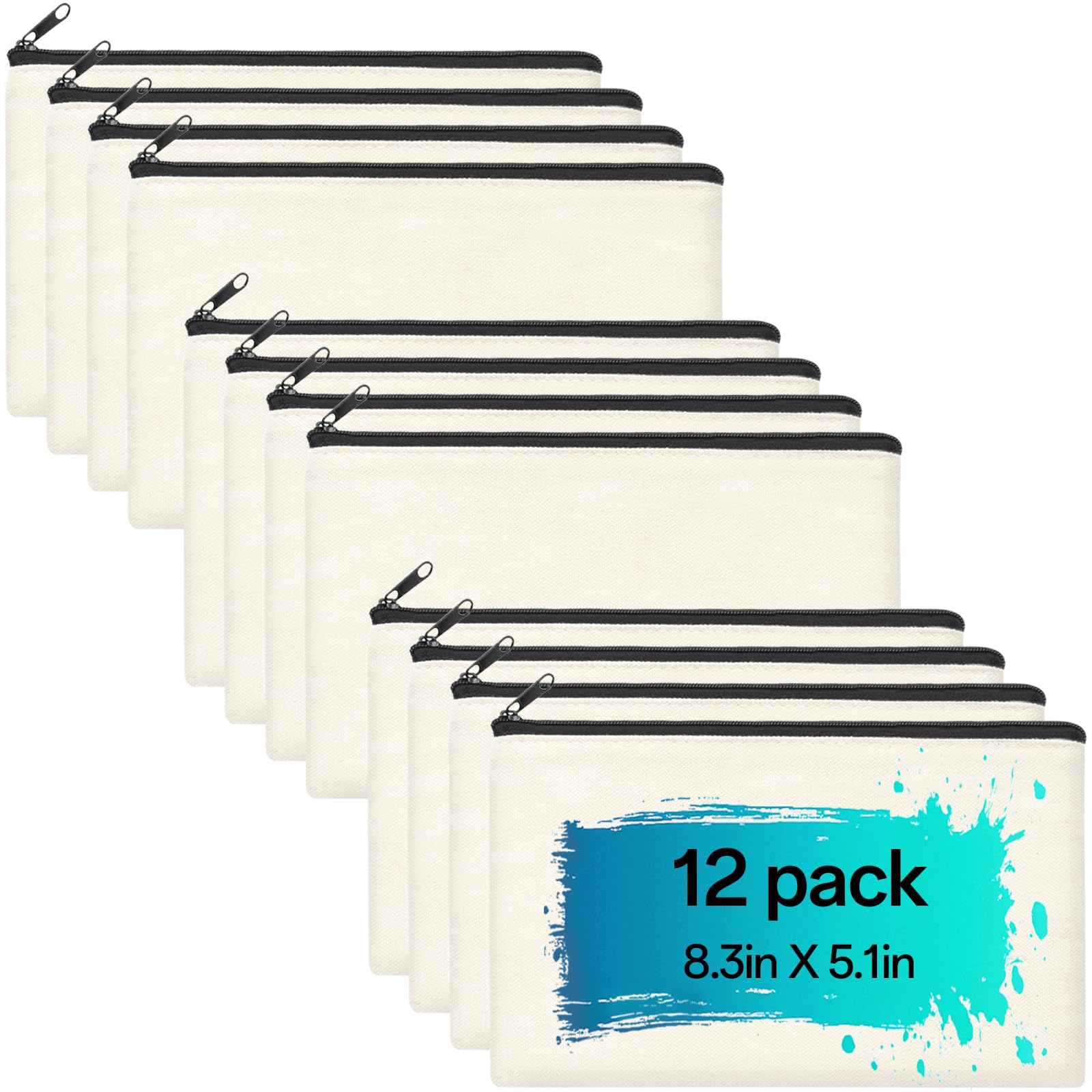 ZeeDix Canvas Zipper Pouch for Makeup Pencil Travel Storage 8.3x5 Inch