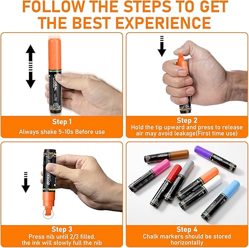 Miniatura 8 de GOTIDEAL Marcadores de ventana, marcadores de tiza jumbo para pizarra borrable, marcadores lavables para automóvil, pizarra, vidrio, mirrow,