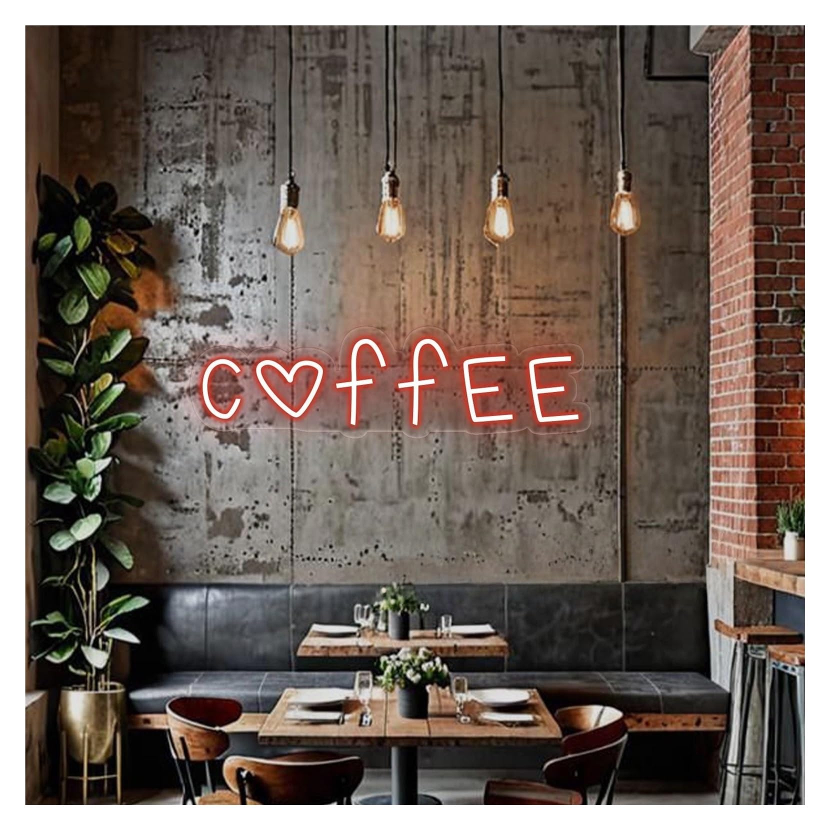 RONGCH Hanging Art Signs Coffee with Heart Neon Sign,Suitable for Espresso Bar Shop Dimmable 40cmx12cm(A)