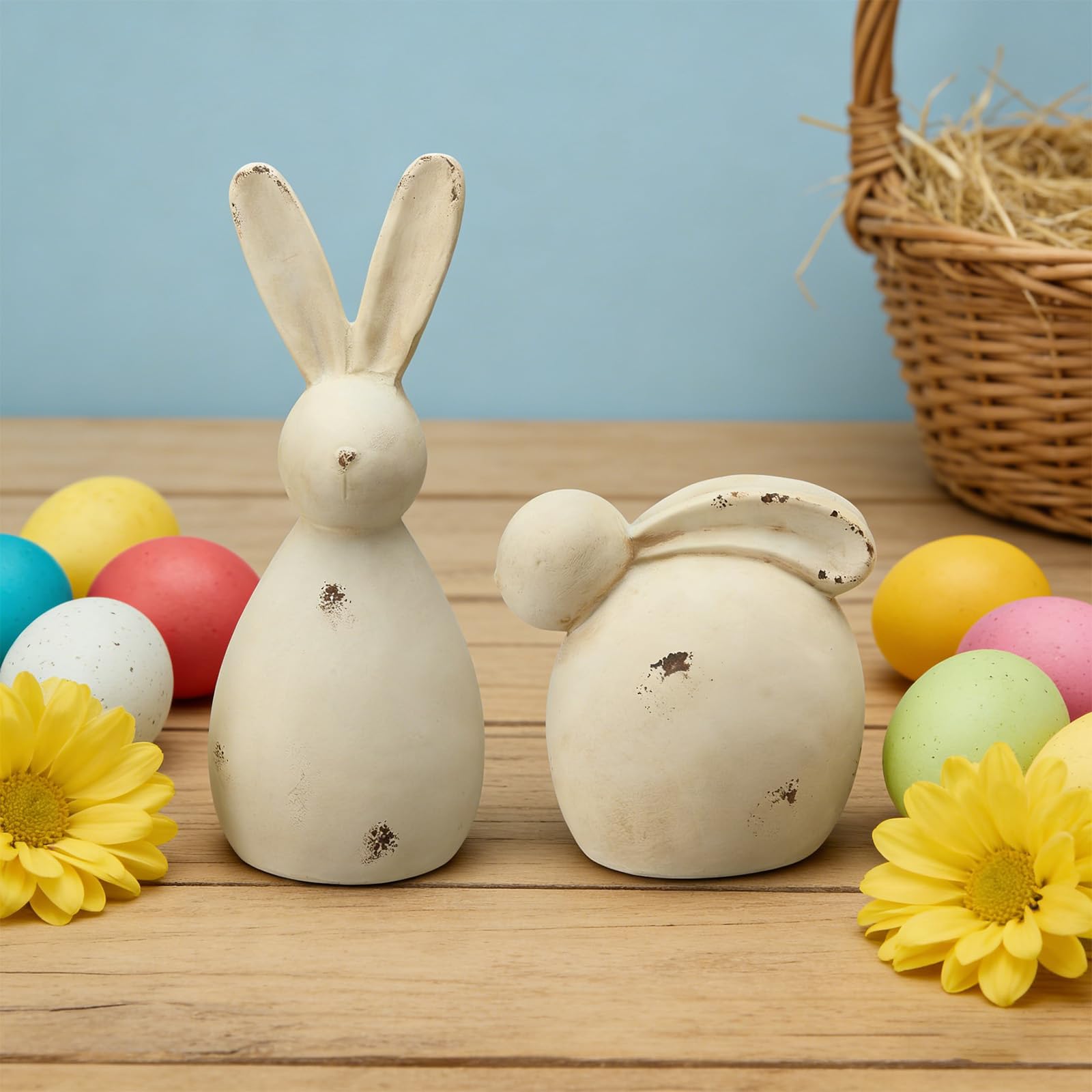 Juego de decoración de conejitos de resina envejecida para decoraciones de