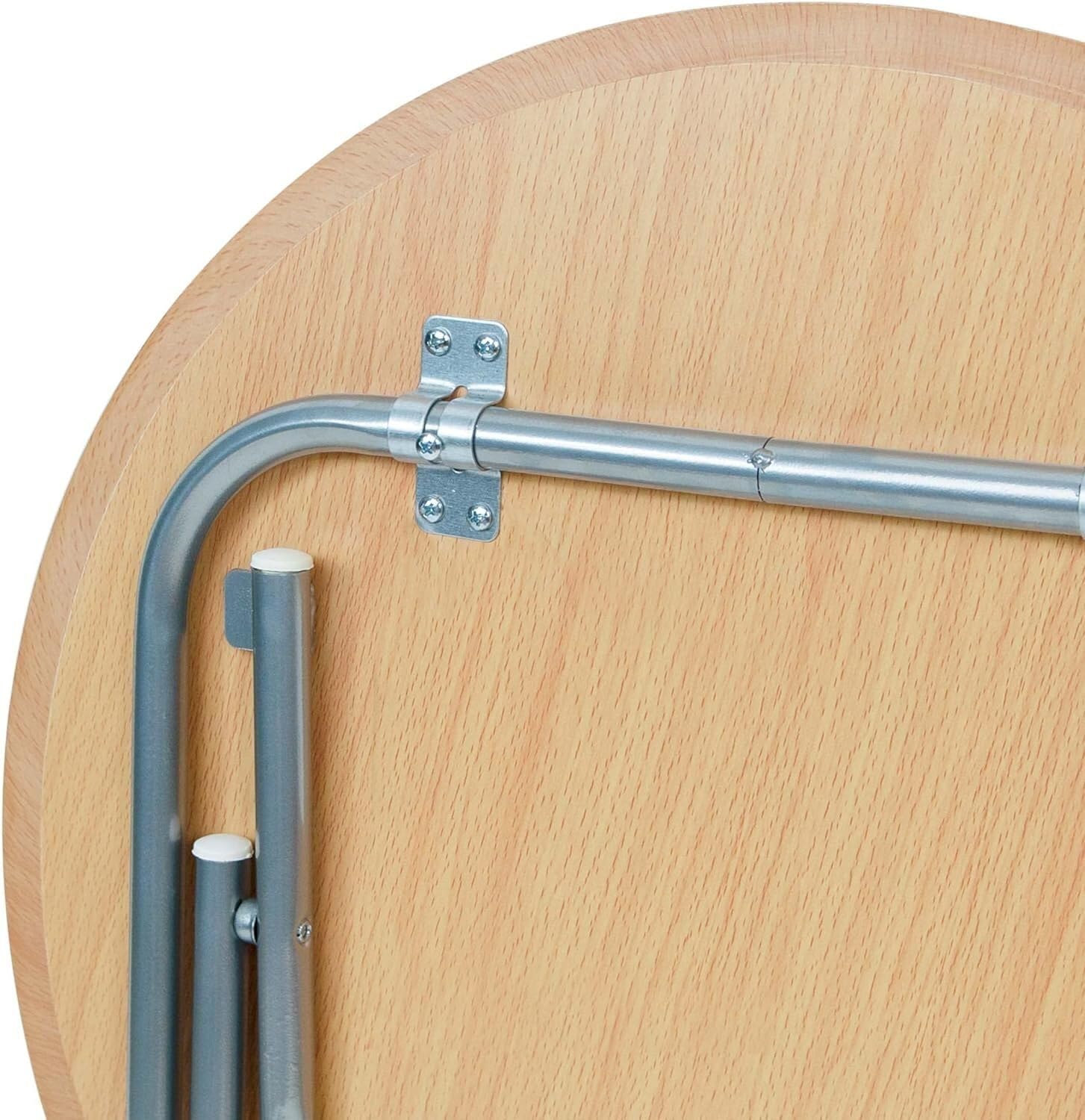 Generico Tavolino Tondo Pieghevole da Esterno, Tavolo Richiudibile da Balcone Giardino Legno Metallo, Effetto Legno con Ripiano, per Giardino Campeggio 60x70 cm Colore Legno Chiaro
