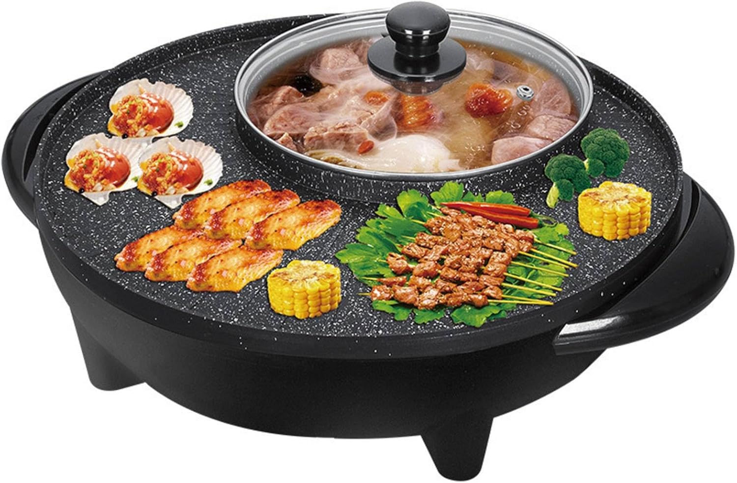 110V multi-function barbecue grill non-stick electric food warmer rinse roast all-in-one pot smoke-free electric baking pan Mandarin duck hot pot
