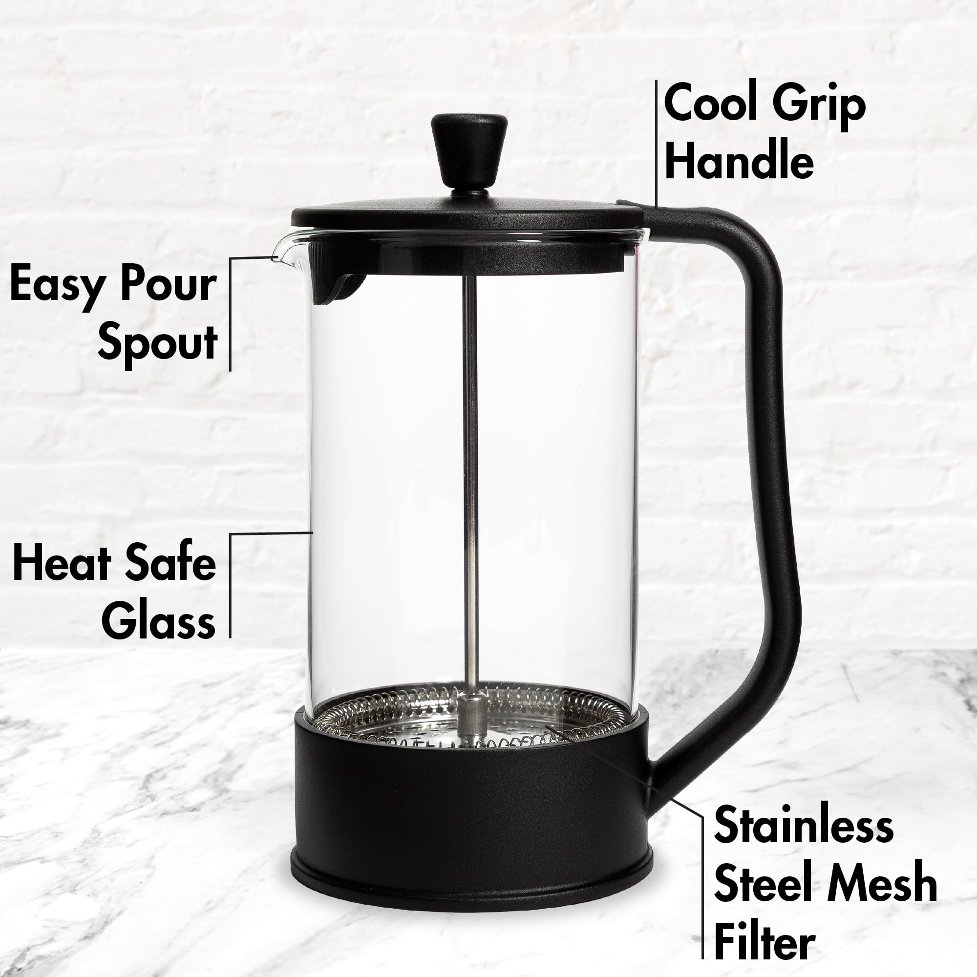 Amazon.com: Primula French Press Coffee Maker, Heat Resistant Borosilicate  Glass with Stainless Steel Filters, 8 Cup, 34 oz, Black: Home & Kitchen