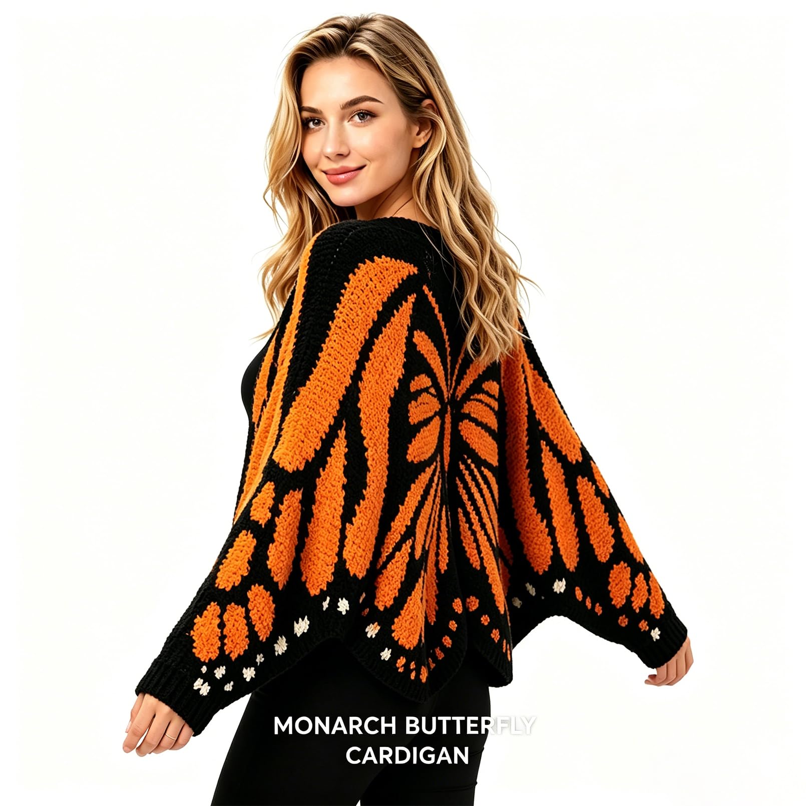 Gehäkelter Monarchfalter-Cardigan für Damen – Offener Strickpullover mit Flügeln, gemütliches Layering-Piece für Alltag & Festivals