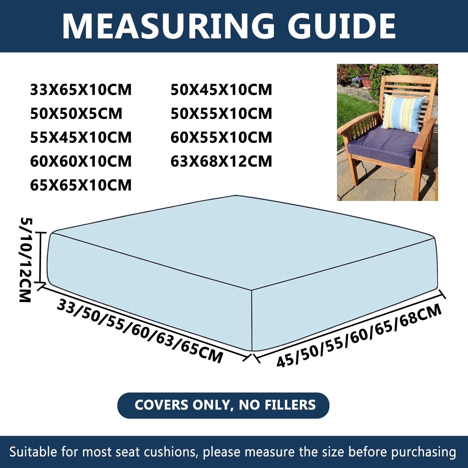 Pack de 4 Funda de Cojín de Asiento Sofá Exterior Impermeables 50x50 60x60 150x45 Cubierta de Cojines de Asiento Patio，para Interior, Exterior，Silla，Jardin，Muebles de Ratán(Color 23,50x50x5cm)