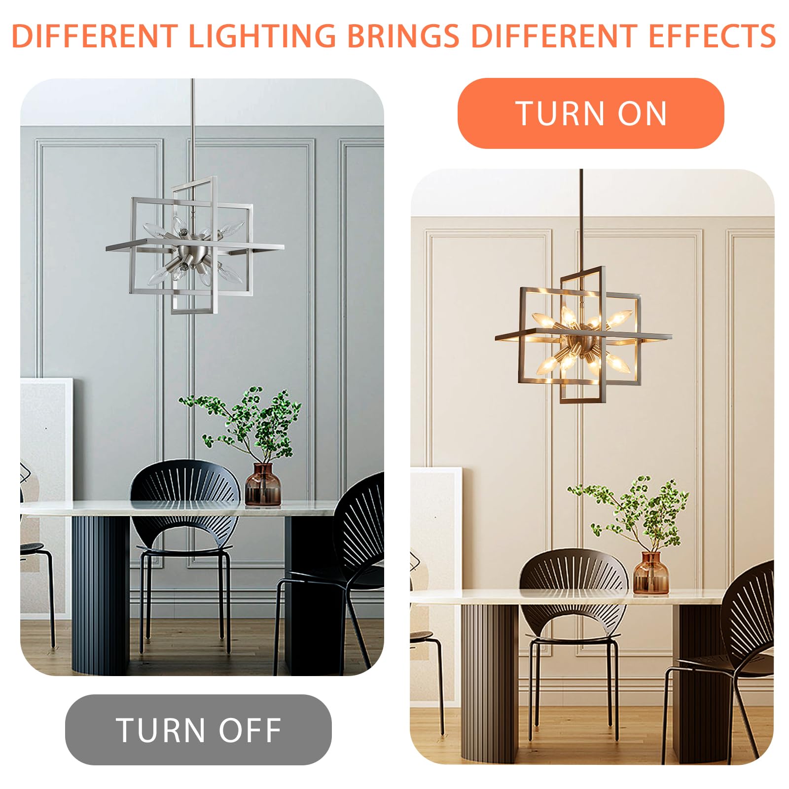 Candelabro de níquel cepillado, 8 luces, moderna y geométrica, lámpara de techo para comedor, cocina, isla, sala de estar, dormitorio, pasillo 4