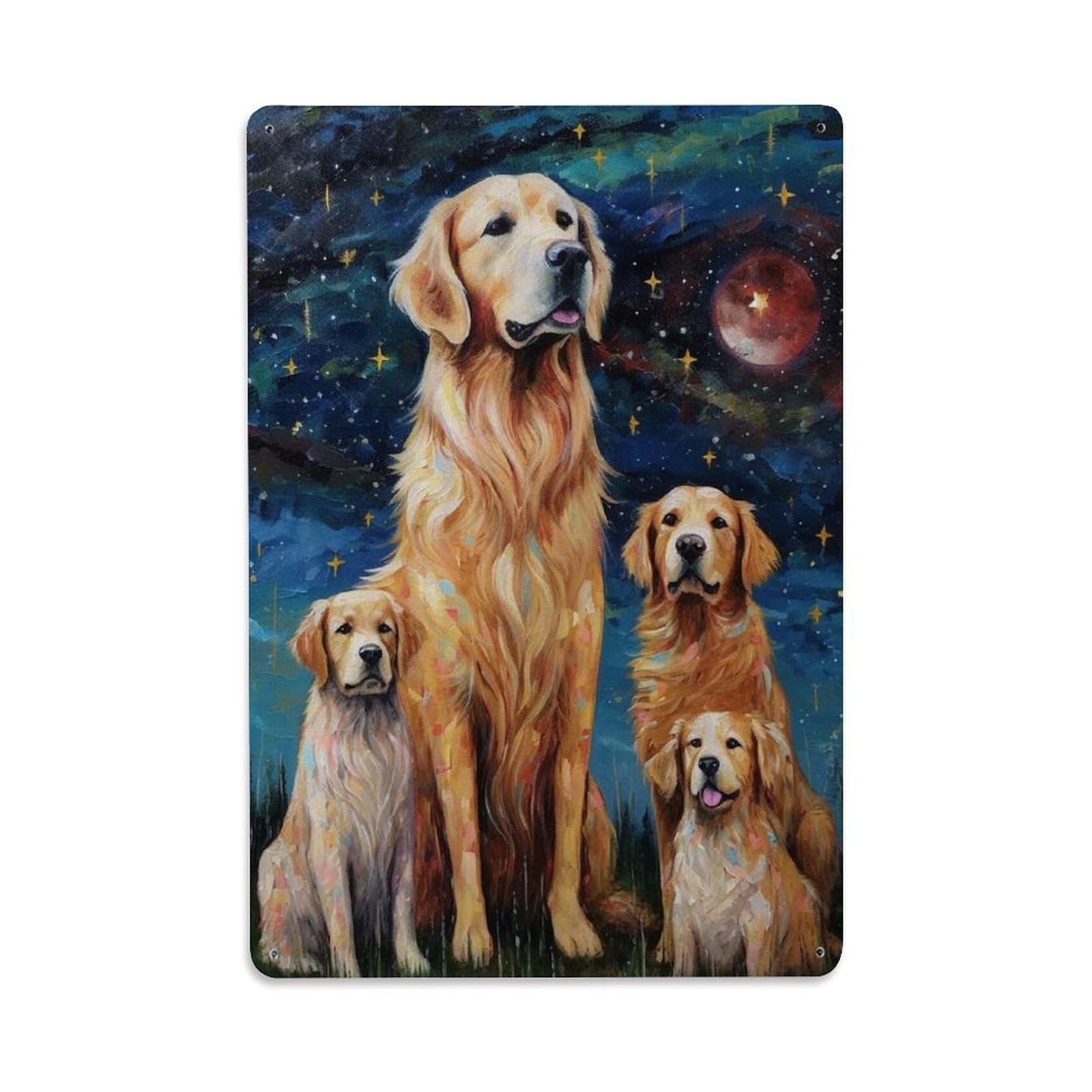 Wildlife Galaxy Night Golden Retriever Animal Nature Study Metal Tin Sign Plaque Wall Decor for Cafe, Man Cave, Club Bar, Office, Home Garden Round Metal Poster 8x12Inch