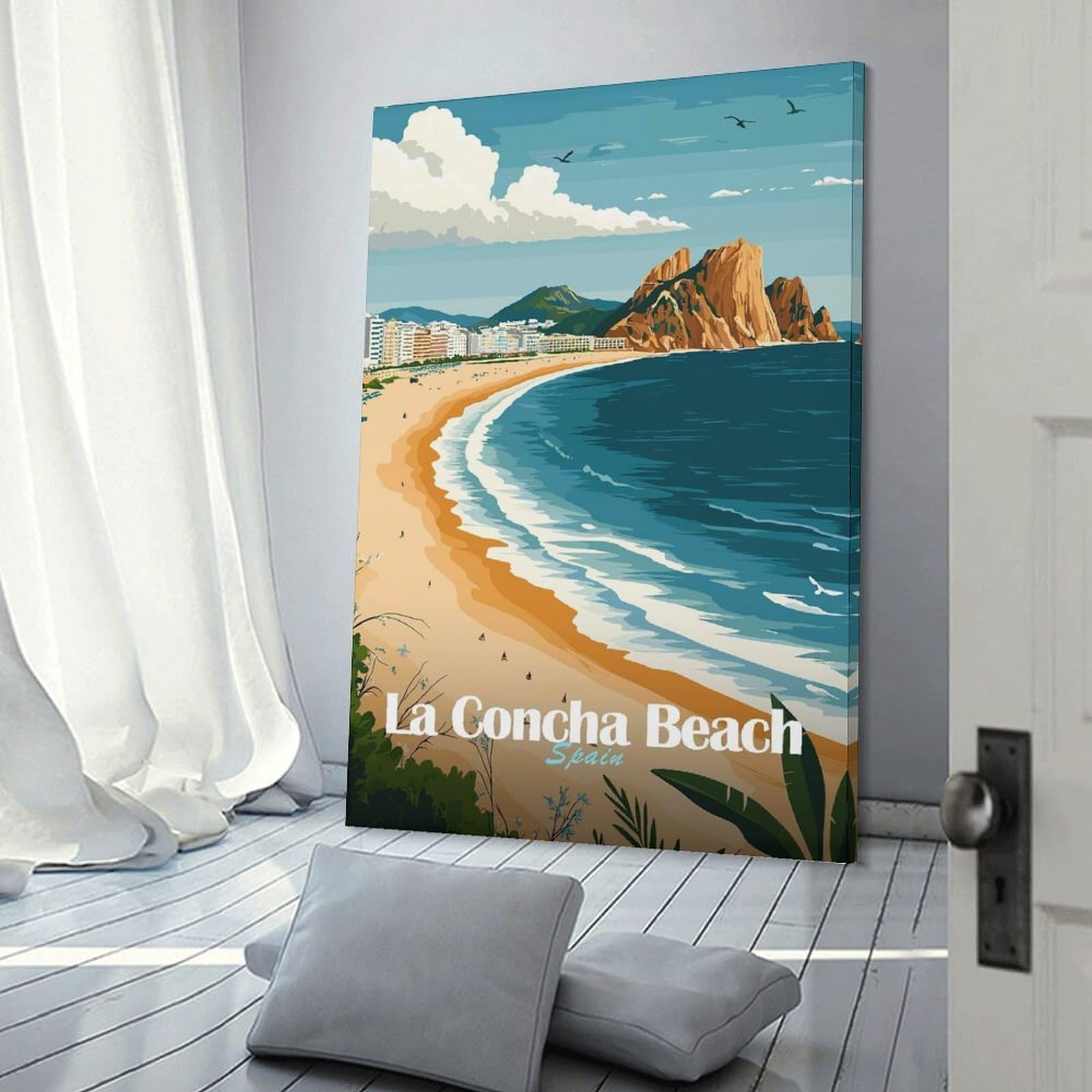 Junmoney La Concha Beach, Spain Wall Art Print, 20x30inch(50x75cm), for Workspace Walls, Study Corners Or Bedrooms, A Smart Decor Choice for Study Walls