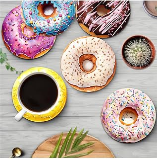 Renkli Donut Tasarımlı 6’lı MDF Bardak Altlığı Seti – 10 cm BRD-033