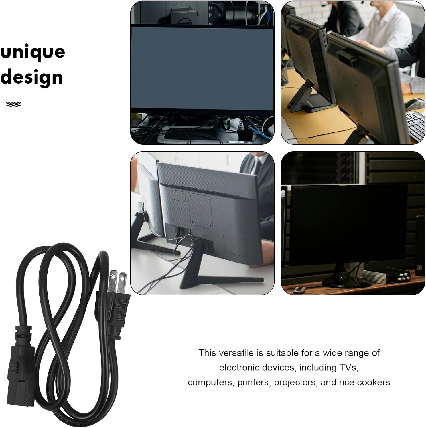 3-Prong Power Cord Replacement for Printer and Projector, US Standard Reliable Power Cable with PVC Material, for Home Use, Compatible with Computer and Rice Cooker Appliances