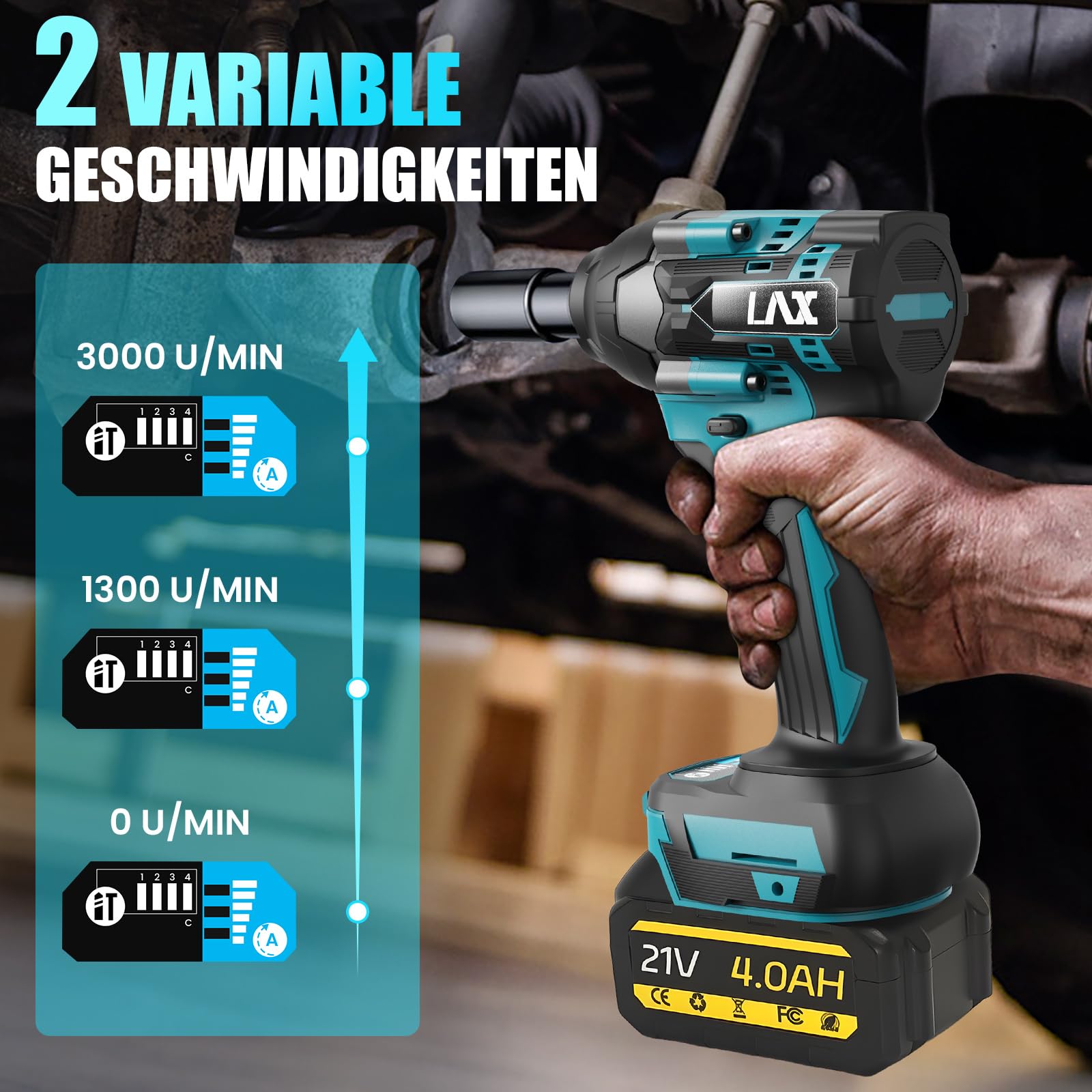 Schlagschrauber Akku 1000Nm für Makita 18V Batterie mit Bürstenloser | 3000RPM 1/2 Zoll Schrauber, mit 2pcs 21V 4,0Ah Akku, 6 Schlagbuchsen für Schraube und Mutter Auto LKW Reifen Removal