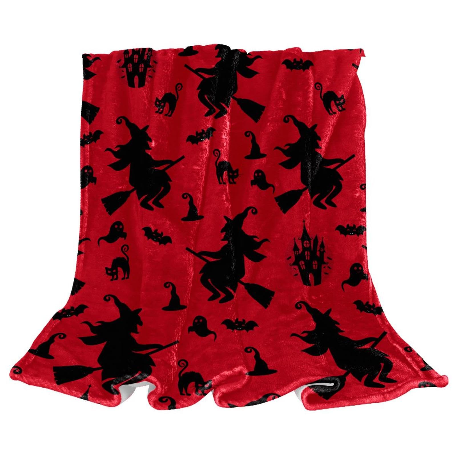 Couverture Polaire Sorcière Chat Noir en Microfibre Douce 150x100 cm