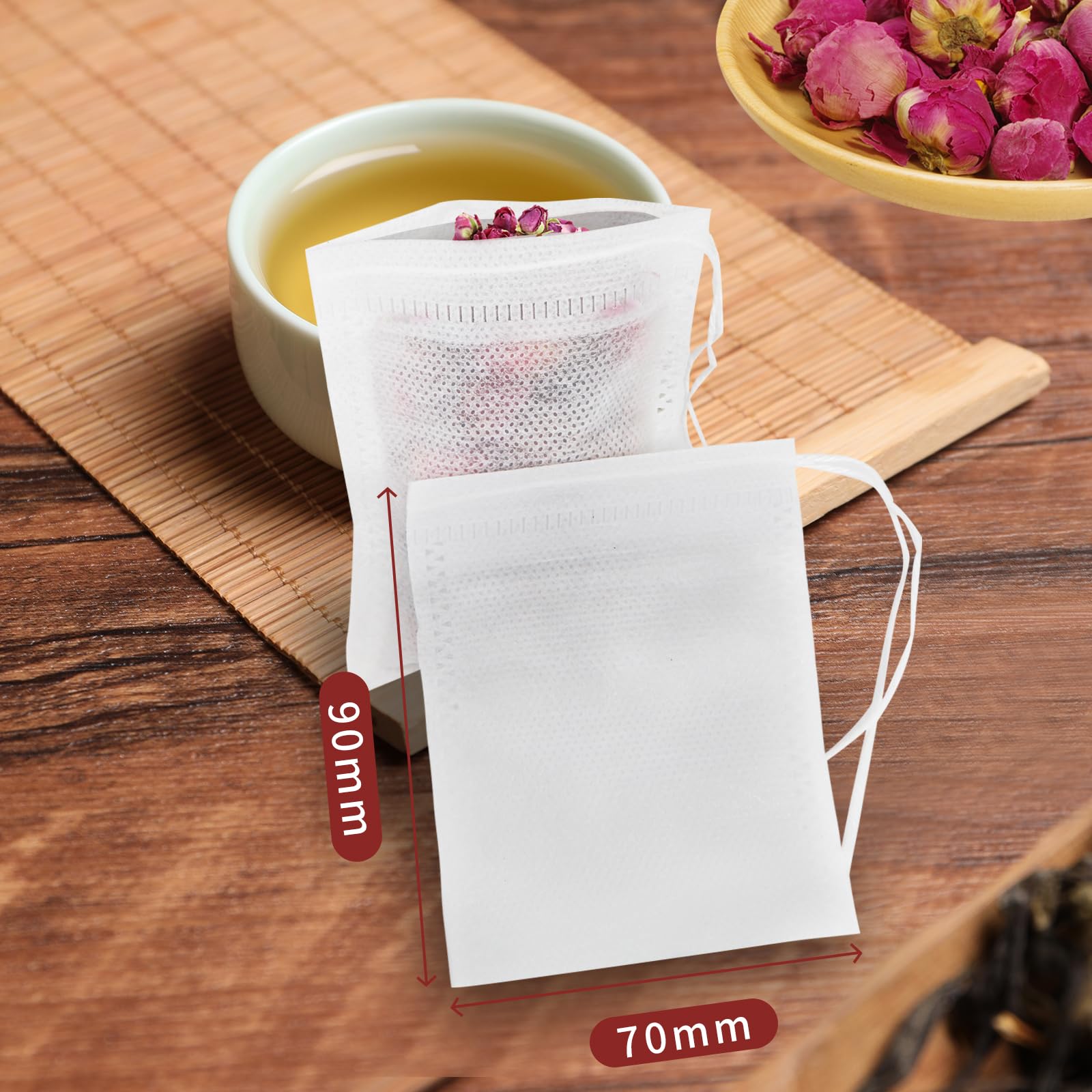 200 Stuks Theezakjes voor Losse Thee, 7 x 9 cm Filterpapier Met Trekkoord, Theefilter voor Geurige Kruiden, Vanille, Lavendel, Koffie