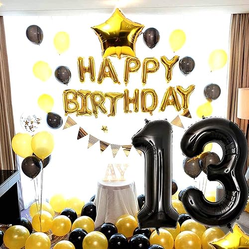 Miniatura 5 de Globos negros jumbo de 40 pulgadas con el número 13 para decoración de fiesta de cumpleaños de 13 años, suministros de fiesta de cumpleaños de niños