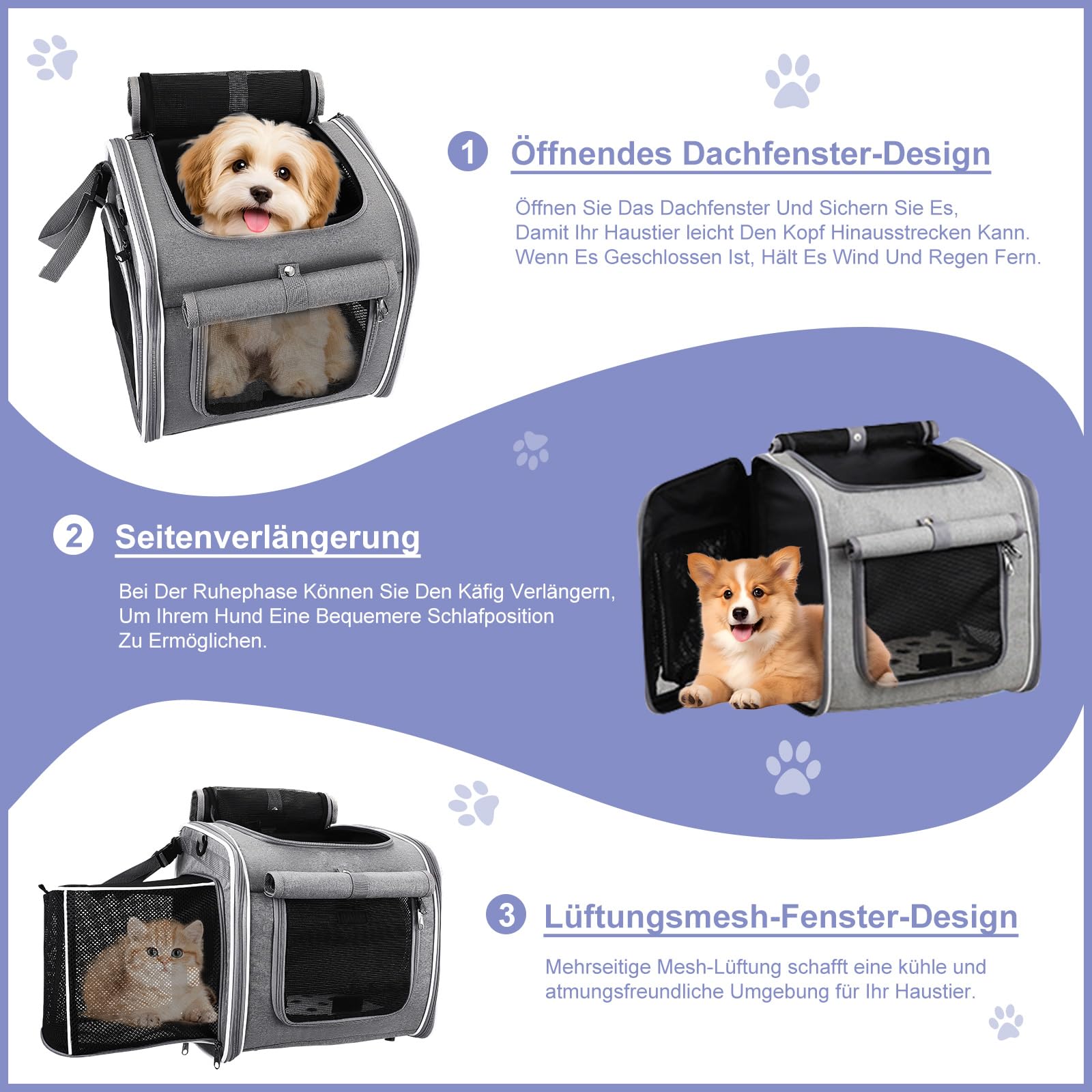 Cesta para perros delantera para bicicleta, 4 en 1, cesta para perros expandible, cesta de bicicleta para perros con 4 ventanas de malla, 4 puertas abiertas, bolsa de viaje para gatos pequeños y