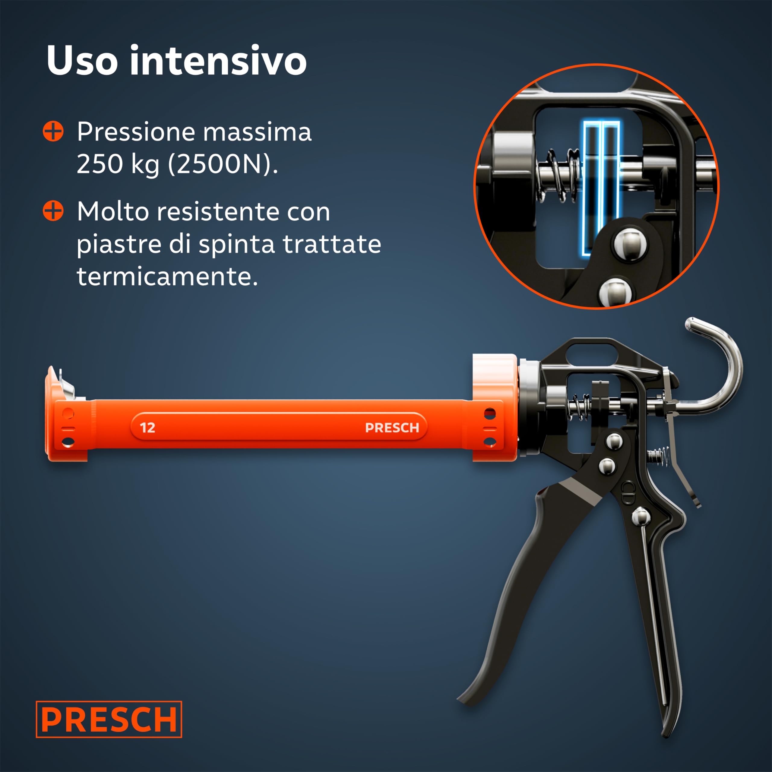 Presch Pistola Silicone 12:1 moltiplicazione & arresto goccia – Pistola per silicone per cartucce fino a 310 ml (bassa viscosità, acrilico) – Girevole 360° incl. ago di perforazione