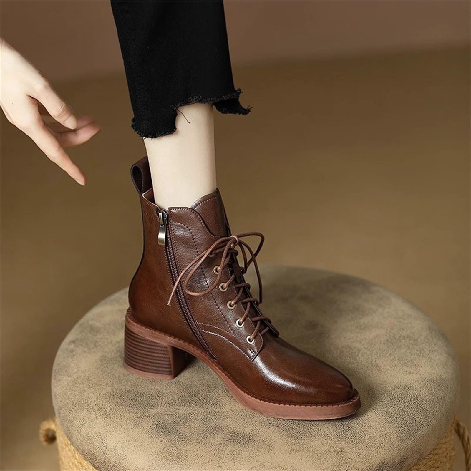 Genérico Botines Mujer Vestir con Cordones Plataforma Botas Punta Redonda Elegantes Zapatos Suaves Comodas Caminar Bota Casuales Antideslizantes Botin para Otoño Invierno Trabajo Paseo y Uso Diario