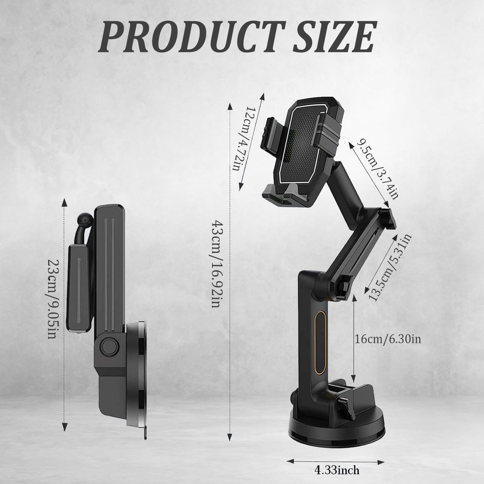 Supporto per Telefono per Camion, Supporto per Telefono Cellulare per Cruscotto del Camion con Braccio Lungo da 16,9 Pollici, 360° di Rotazione Porta Cellulare Auto per Camion per Smartphone