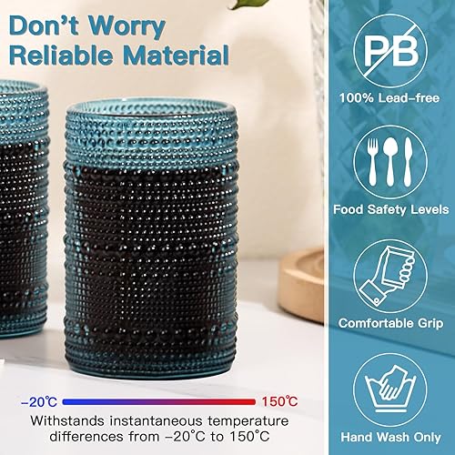 Miniatura 3 de Juego de 6 vasos de agua en relieve vintage de hobnail de 15 onzas, vasos altos con cuentas para cocina y bar, vasos de vidrio para agua, cerveza,