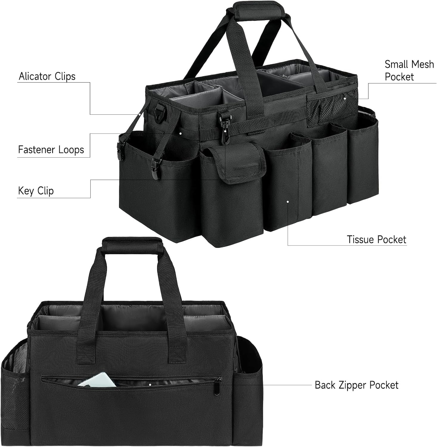 Borsa portaoggetti XL per la pulizia, organizer extra large con manico per governanti, nero