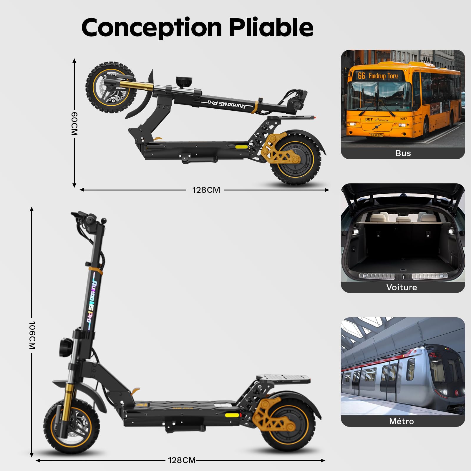 M5 Pro Trottinette Électrique, Batterie 48v 20.8Ah, Autonomie Max 70-80KM, Pneus Tout-Terrain 11 Pouces, 3 Modes De Vitesse, Écran Intelligent