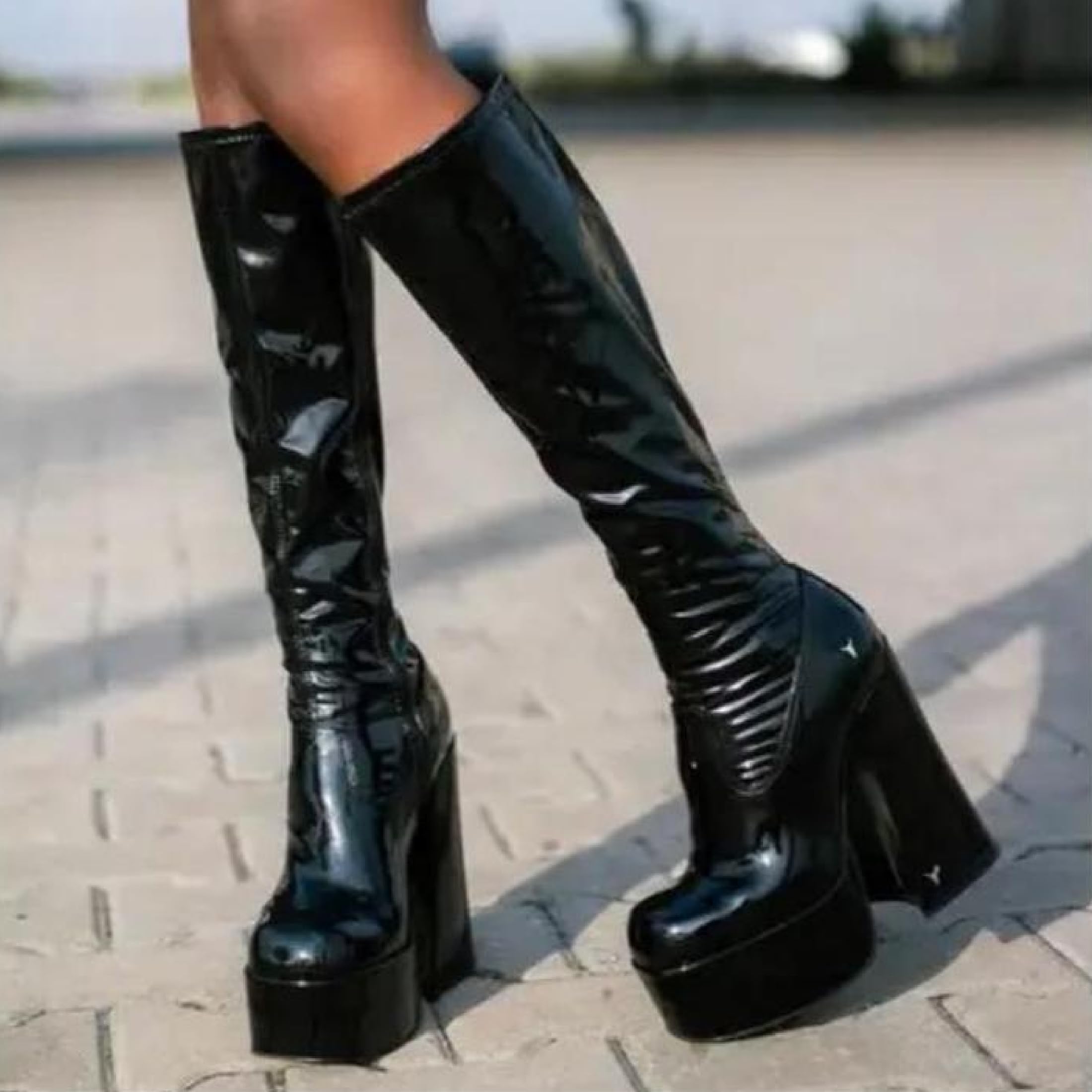 Windsorsmith damskie czarne podkolanówki na platformie gotyckie buty na obcasie