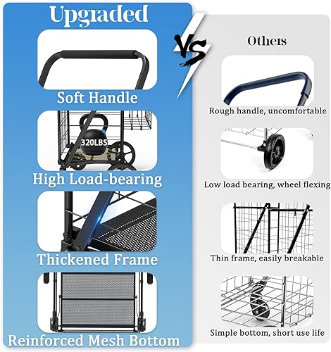 Miniatura 3 de Carrito de Compras Plegable de Servicio Pesado para Comestibles, Carritos de Comestibles Jumbo con Ruedas Giratorias de 360, Bolsa Impermeable,