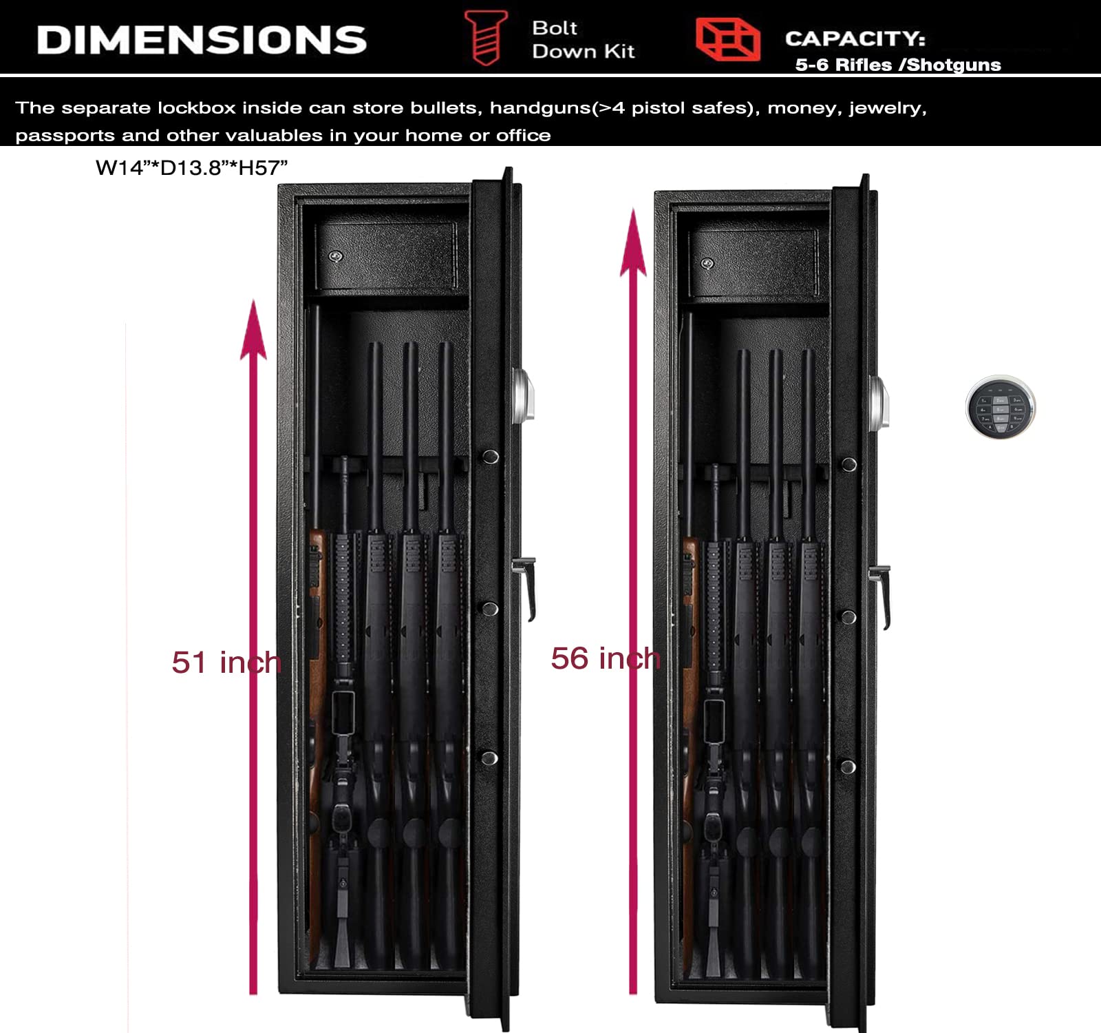 Quicktec Large Rifle Safe, Gun Safe for Home Rifles and Pistols, Quick