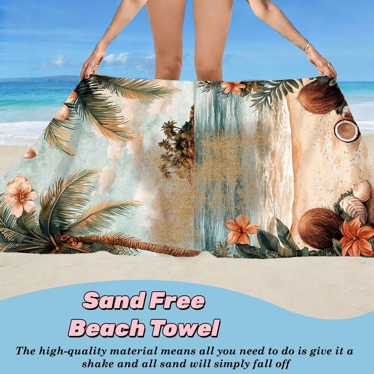 Juego de 2 Toalla Playa Grande 100x200 cm, Secado Rapido Toalla Microfibra Gimnasio, Antiarena Toallas de Playa Coco, Grande Ligera Compacta Toallas Microfibra Mujer Hombre para Viaje Piscina -5096