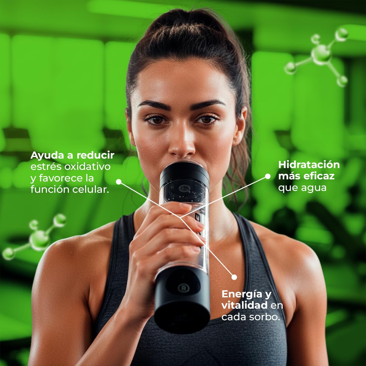 Botella de Agua Hidrogenada – 4000 PPB de Hidrógeno Molecular – Tecnología SPE/PEM de Alta Pureza – Pantalla OLED – 280 ml (Molecular Pro)